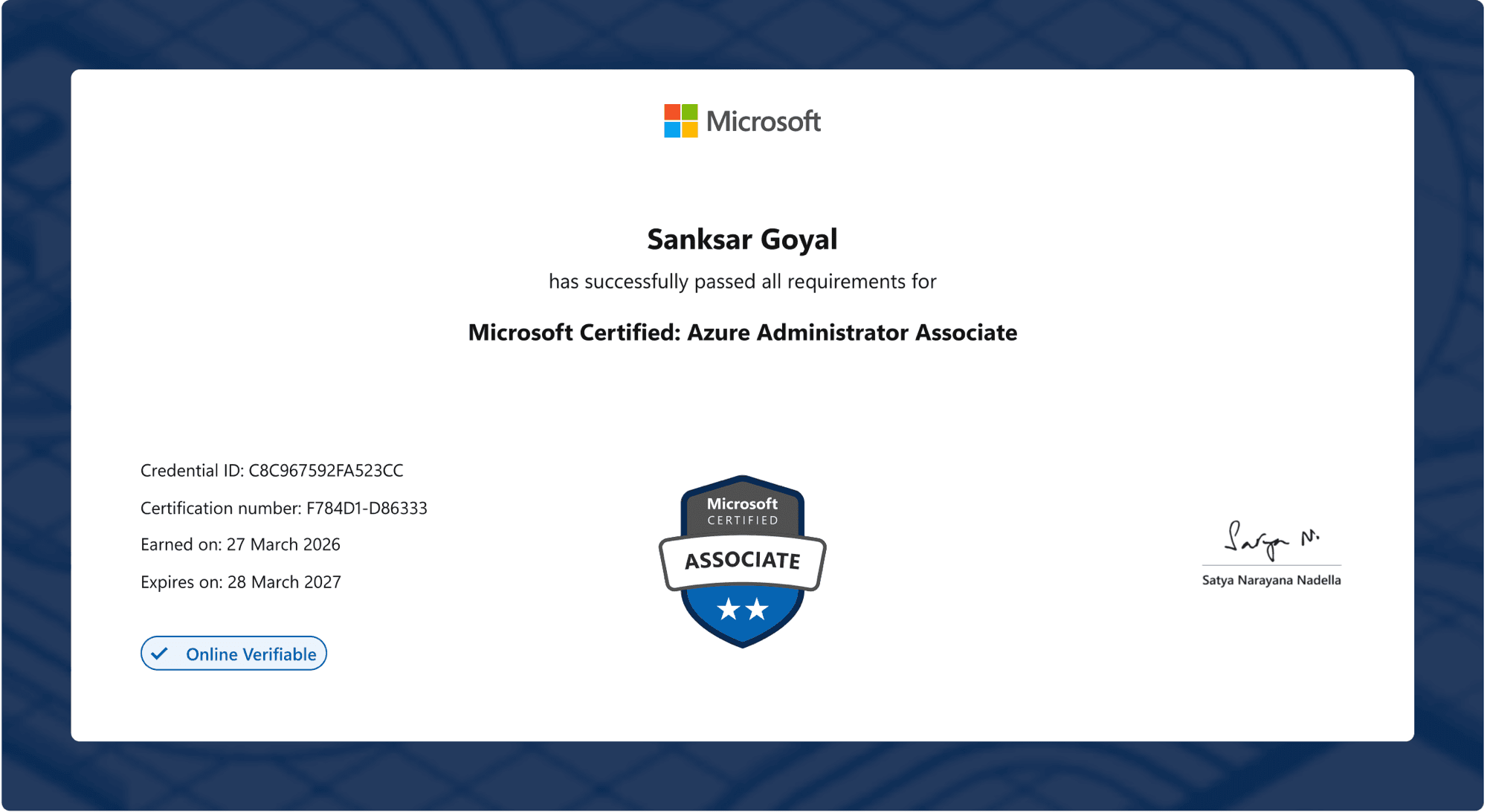 Microsoft Certified: Azure Administrator Associate certificate